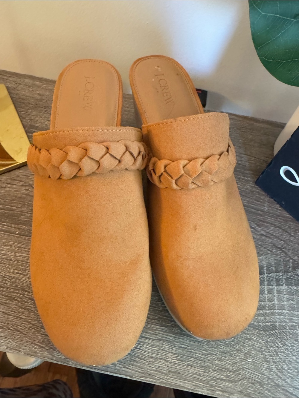 J. Crew Women's Braided Suede Mule in Camel